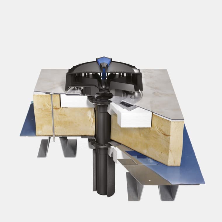 Пирог легкой кровли с утеплителем и мембраной и воронкой Geberit Pluvia Пирог легкой кровли с утеплителем и мембраной и воронкой Geberit Pluvia