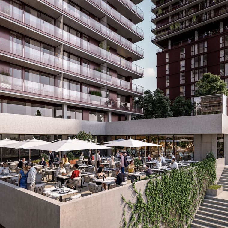 Нависающие террасы на крыше и гастрзона являются неотъемлемой частью комплекса (© Soravia) Нависающие террасы на крыше и гастрзона являются неотъемлемой частью комплекса (© Soravia)